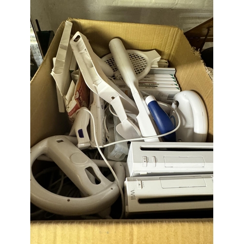65 - BOX INCL 2 Wii CONSOLES, GAMES, CONTROLLERS & ACCESSORIES(A/F)