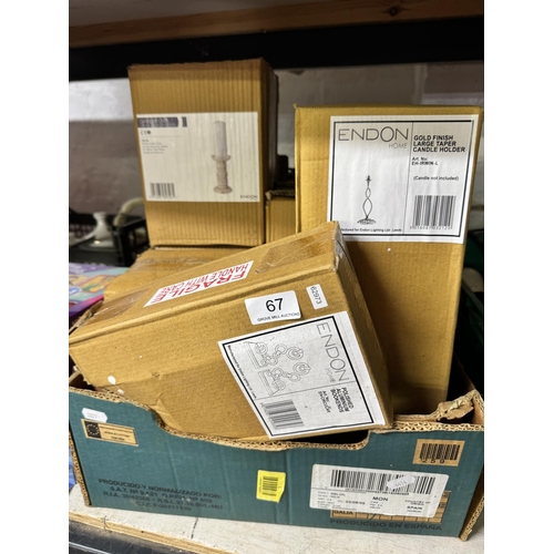 67 - BOX OF BOXED CANDLE STANDS & BOOKENDS(NEW)