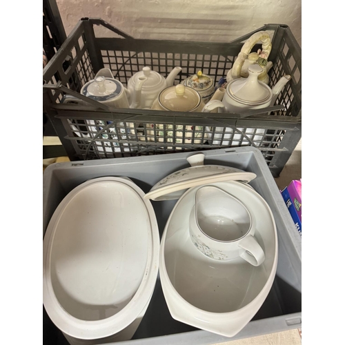 69 - COLLECTION OF VINTAGE TEAPOTS, TUREENS & GRAVY JUG