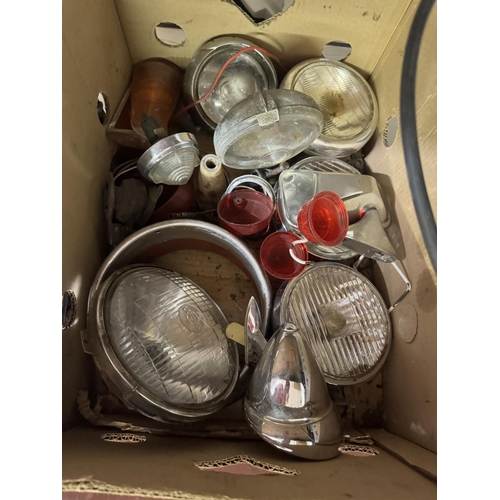 74 - BOX OF VINTAGE CAR LIGHTS