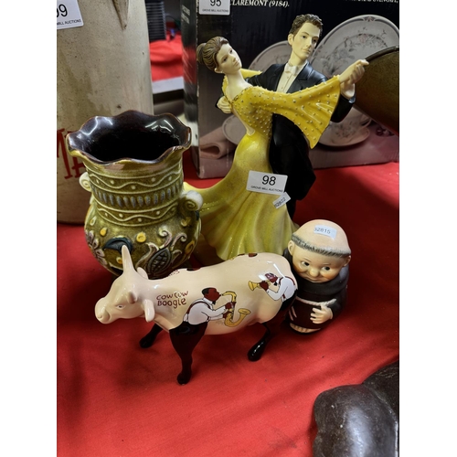 98 - SHELF LOT OF POTTERY INCL REGENCY DANCE SEMSATIONS BALLROOM CLASSICS 'THE BALLROOM TANGO' FIGURINE