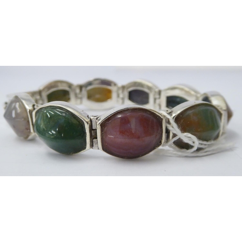 148 - A silver and agate tablet link bracelet&nbsp; stamped 925
