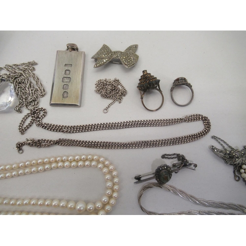 29 - Silver, pearls and other items of personal ornament: to include an ingot; and a pair of paste set ea... 