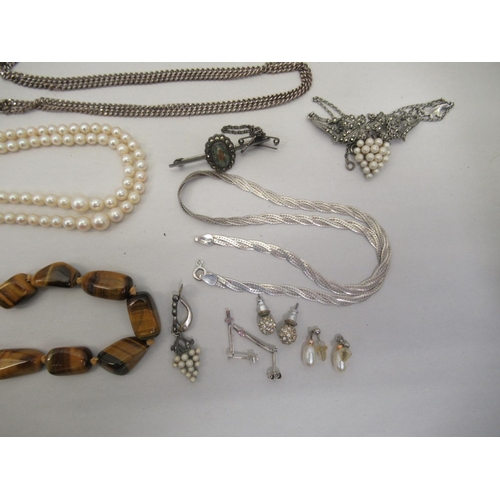 29 - Silver, pearls and other items of personal ornament: to include an ingot; and a pair of paste set ea... 