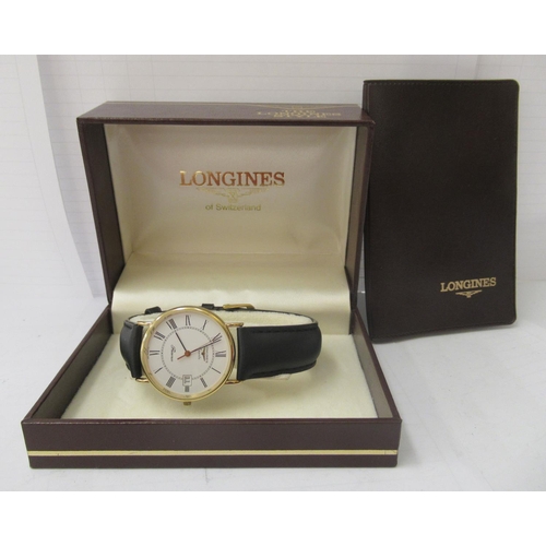 A Longines Presence 9ct gold cased wristwatch the quartz movement