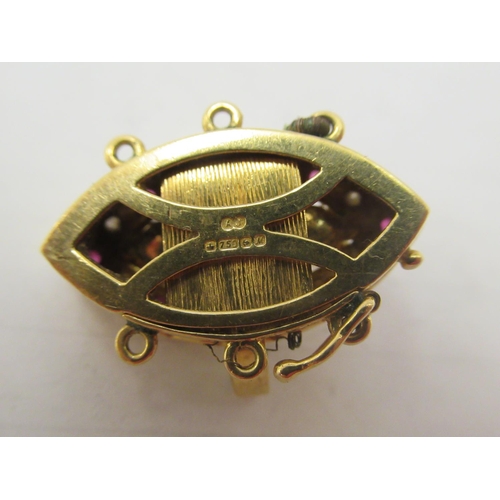 329 - An 18ct gold clasp, set with pearls, rubies and diamonds 