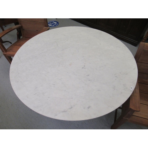 335 - In the manner of Eero Saarinen marble top dining table, raised on a white painted tulip design base ... 