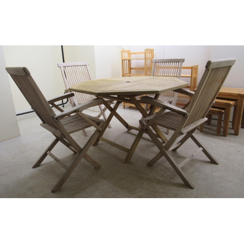 336 - A modern Lindsey teak garden table with a slatted octagonal top, raised on folding legs  30