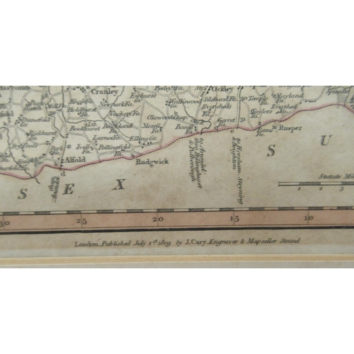 96 - Two John Cary printed coloured county maps 'Cornwall' and 'Surrey'  8.5