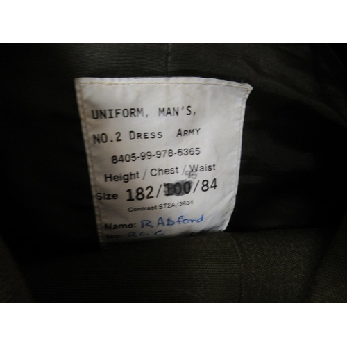 30 - Nine Army dress tunics, some bearing labels, some with matching trousers  various sizes