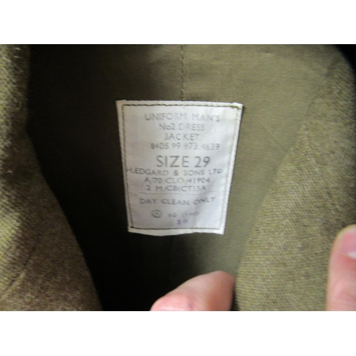 30 - Nine Army dress tunics, some bearing labels, some with matching trousers  various sizes