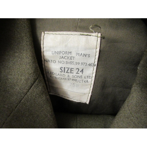 30 - Nine Army dress tunics, some bearing labels, some with matching trousers  various sizes