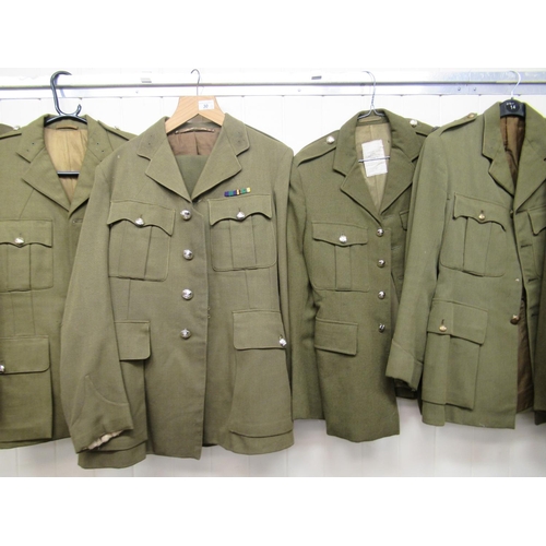 30 - Nine Army dress tunics, some bearing labels, some with matching trousers  various sizes