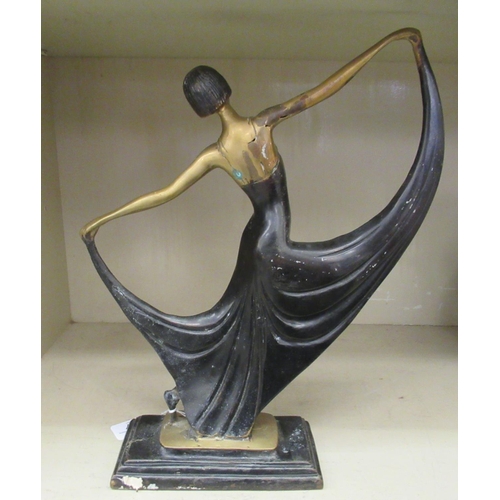 157 - A cast and part painted bronze figure, a 1920s dancer, on a plinth  15