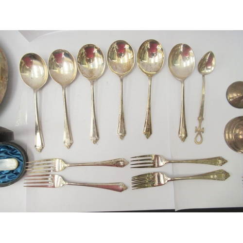 171 - Silver collectables and flatware: to include dwarf candlesticks  4.5