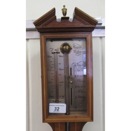 32 - An Edwardian Comitti of Holborn crossbanded and string inlaid satin mahogany cased stick barometer, ... 