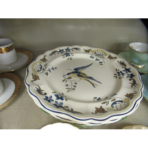 86 - Ceramics: to include a late Victorian Felspar porcelain dish, decorated with flowers and birds ... 