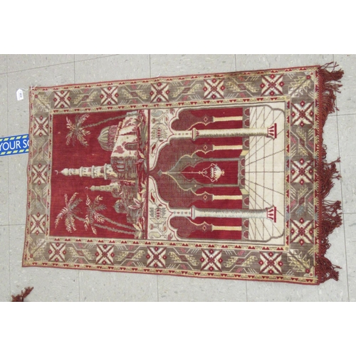 65 - Three wall hangings: to include a tapestry, depicting a temple  42