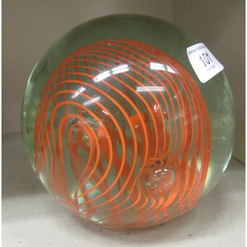 101 - A glass paperweight with integral swirled decoration  6