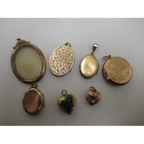 104 - Seven assorted 9ct gold and gold coloured metal lockets: to include an oval finely engraved example&... 