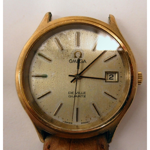 200 - An Omega De Ville Quartz gold plated and steel cased wristwatch, the movement with sweeping seconds,... 