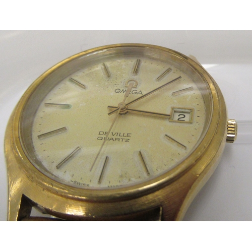 200 - An Omega De Ville Quartz gold plated and steel cased wristwatch, the movement with sweeping seconds,... 