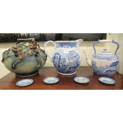 205 - Ceramics, viz. a Spode china Italian pattern 'oversized' teapot; a Spode china wash jug; four Spode ... 