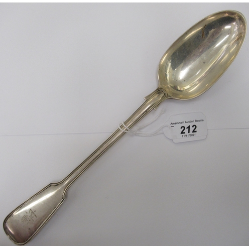 212 - An Edwardian silver fiddle and thread pattern basting spoon  Holland, Aldwinckle & Slater&n... 