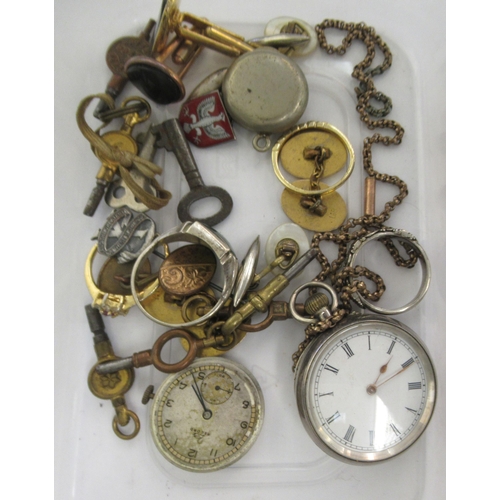 213 - A mixed lot: to include four various pocket watches; a silver mounted teapot stand; and a silver pen... 