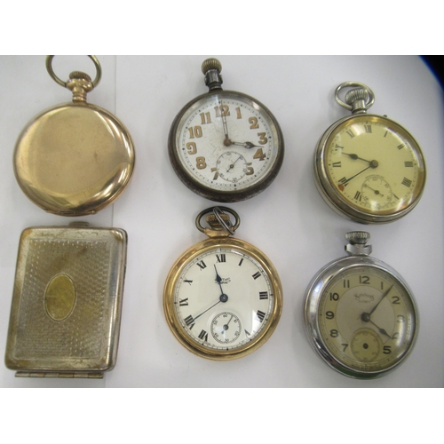 213 - A mixed lot: to include four various pocket watches; a silver mounted teapot stand; and a silver pen... 