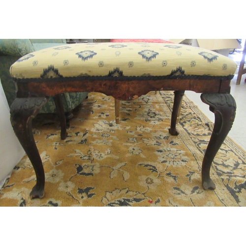 237 - A 1920s/1930s mahogany framed stool with a tapestry upholstered top, raised on cabriole legs  1... 