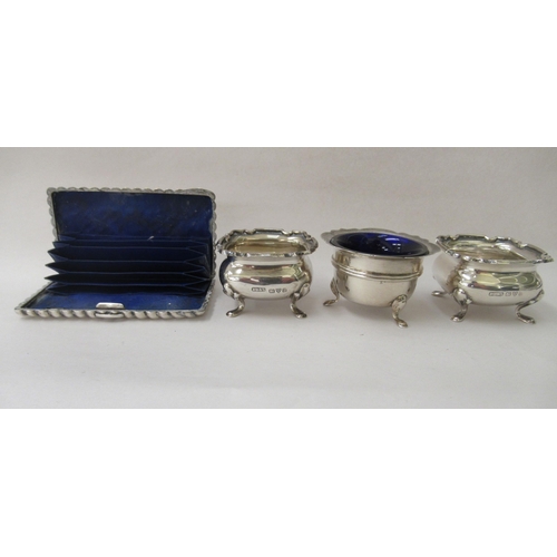 242 - Silver collectables: to include a card case; and a spot-hammered pin dish  mixed marks