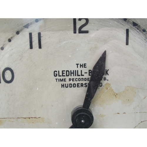 122 - A vintage Gledhill Brook time recorder with wall mounting points, in a pale blue painted case, locka... 