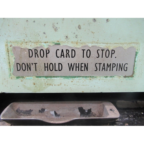 122 - A vintage Gledhill Brook time recorder with wall mounting points, in a pale blue painted case, locka... 