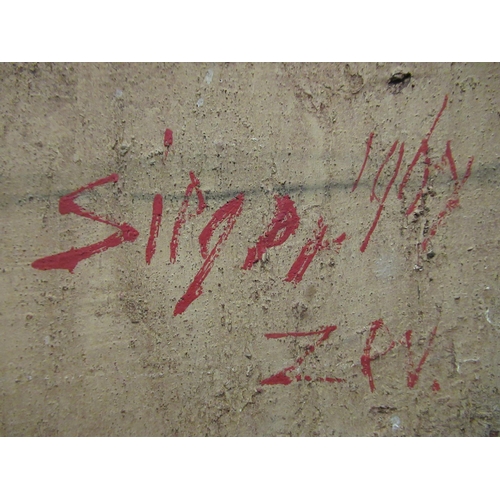 123 - Fred Sieger &ndash; an abstract study in tones of red and orange&nbsp; mixed media on canvas&nbsp; b... 