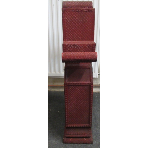 136 - A 19thC Chinese cinnabar table cabinet with a scholar's cap superstructure, on a Ming style base, fe... 