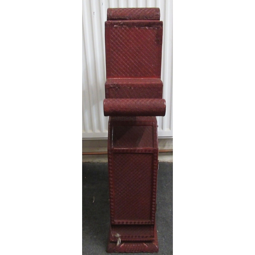 136 - A 19thC Chinese cinnabar table cabinet with a scholar's cap superstructure, on a Ming style base, fe... 