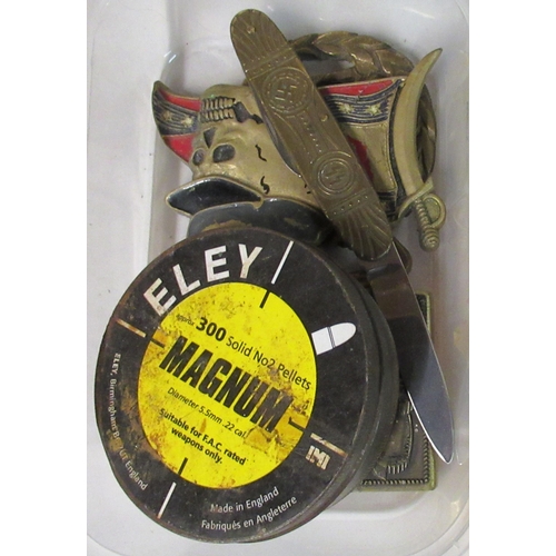 141 - Miscellaneous military and associated objects and printed ephemera: to include a buckled soft black ... 