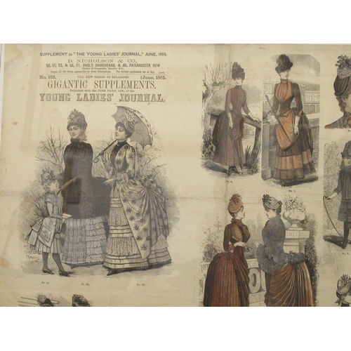 147 - A Victorian collage display of print extracts from 'The Young Ladies Journal' describing current fas... 