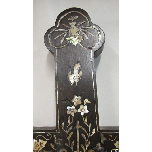 152 - A 19thC and possibly earlier, Vietnamese Jesuit wooden cross with mother-of-pearl marquetry ornament... 
