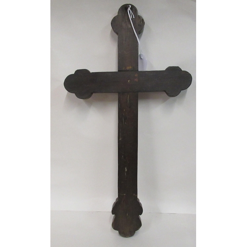 152 - A 19thC and possibly earlier, Vietnamese Jesuit wooden cross with mother-of-pearl marquetry ornament... 