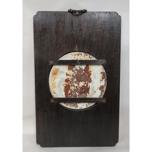 156 - An early 20thC Chinese porcelain panel, decorated in famille rose with conversational figures, befor... 