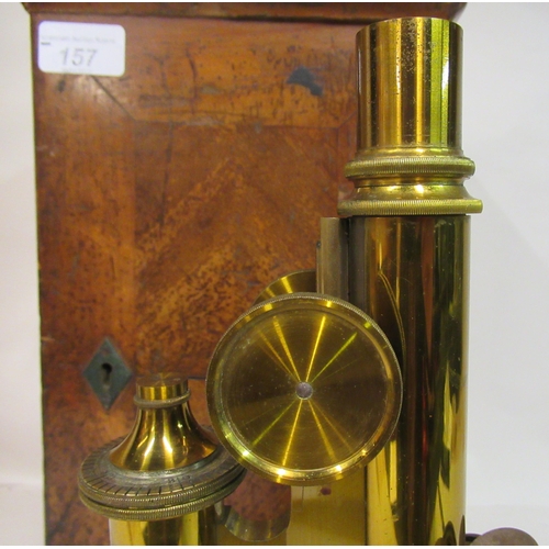 157 - A late 19thC E Leitz Wetzlar, no.20800, lacquered brass microscope with three rotating lenses and at... 