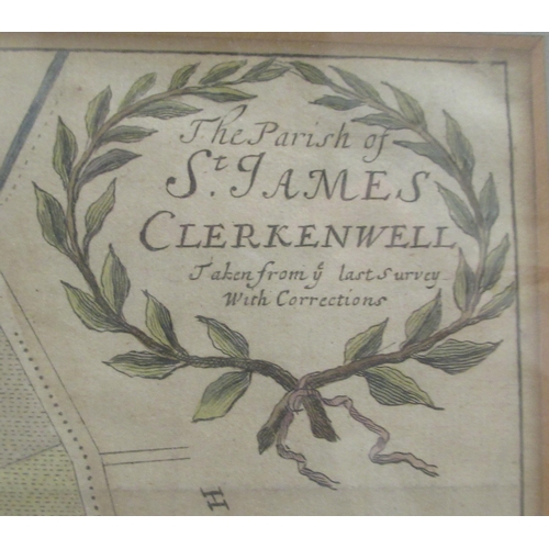 178 - A mid 18thC coloured map 'The Parish of St James, Clerkenwell, Surrey'&nbsp; 11.5