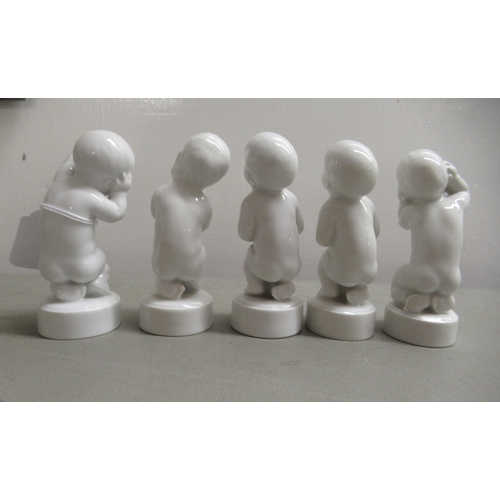 216 - A set of five B&G Copenhagen porcelain figures, children in different poses&nbsp; 4