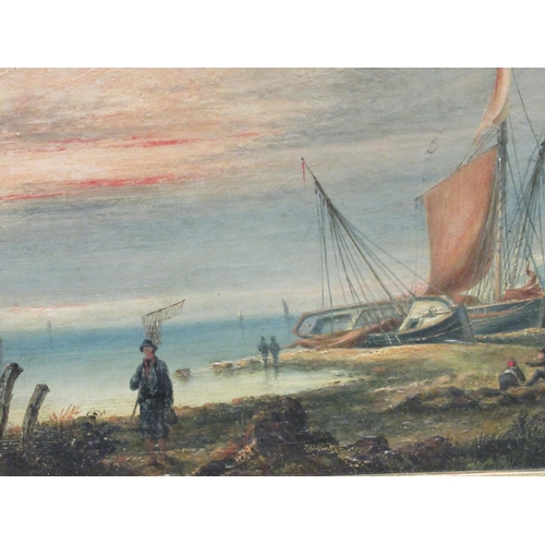 250 - Late 19thC Continental School - beached fishing vessels&nbsp; oil on canvas&nbsp; 7