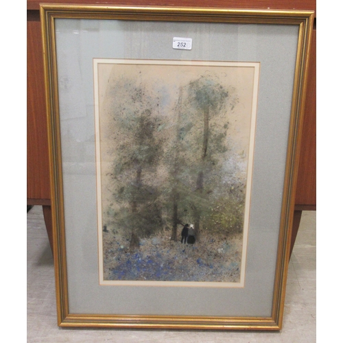252 - Gabrielle Bellocq - two figures in a woodland setting&nbsp; pastel&nbsp; bears a signature & dat... 