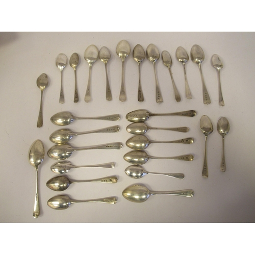 57 - Twenty-seven similar 19thC silver Old English pattern tea and fruit spoons  mixed marks
