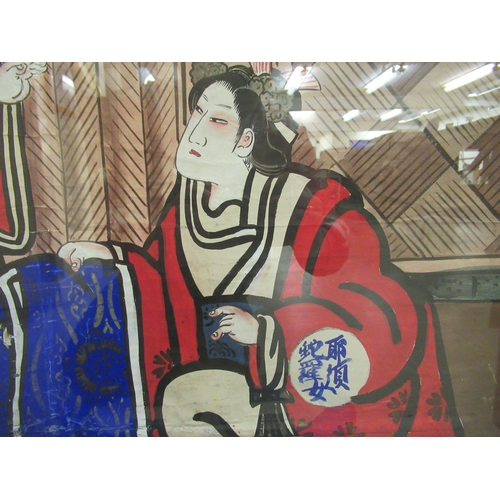 146 - An early 20thC Japanese Kabuki dance-drama theatre poster, featuring the characters in dramatic pose... 