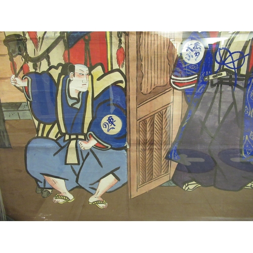 146 - An early 20thC Japanese Kabuki dance-drama theatre poster, featuring the characters in dramatic pose... 